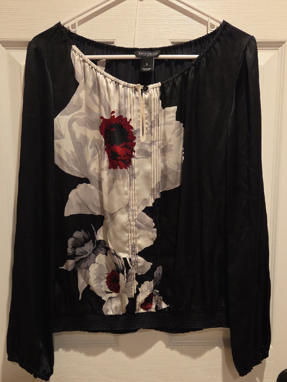 White & Black Floral Long-Sleeve Satin Blouse by White House Black Market